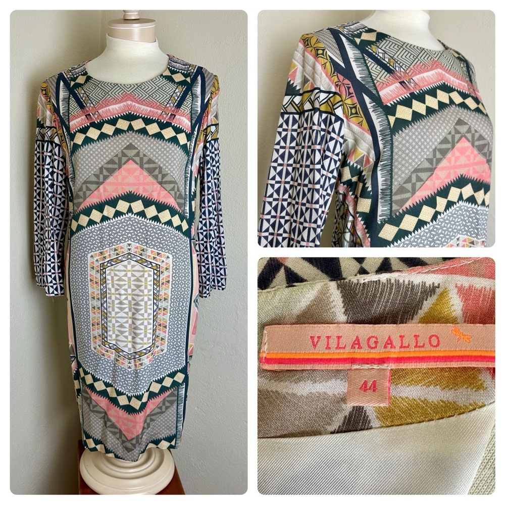 Vilagallo Womens Geometric Print Velazquez Tunic Dress Multicolor Size 44 L